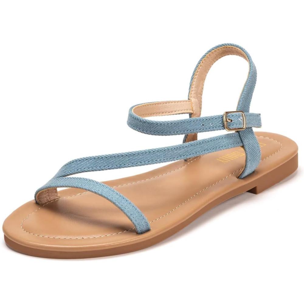 imageFrank Mully Womens Flat Sandals Summer Open Toe Slingback Shoes Cute Sandals for Women Daily Ankle Strap Adjustable Sandals2001blue