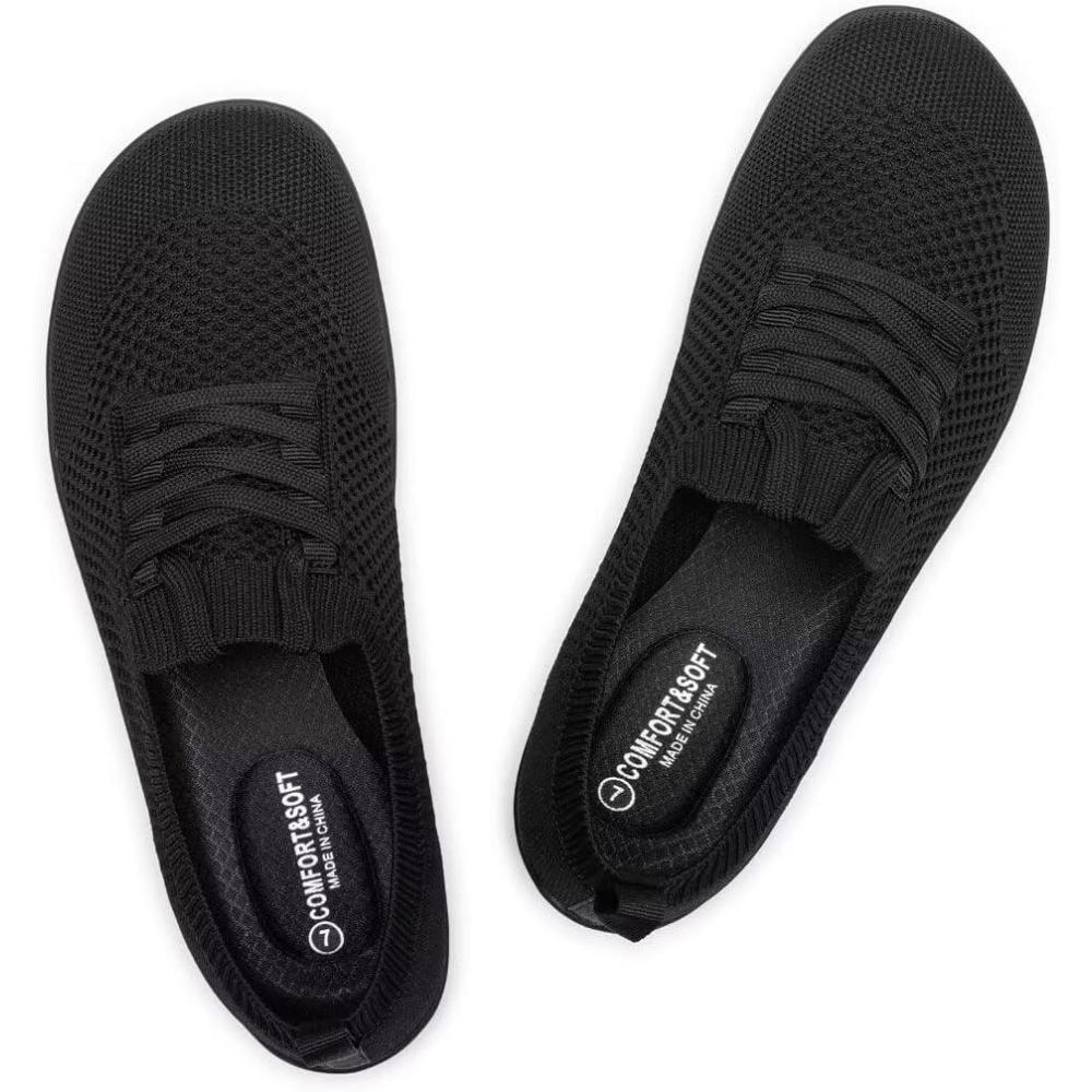 imageFrank Mully Womens Walking Shoes Wide Toe Box Barefoot Shoes Knitted Fashion Sneaker with Arch SupportBlack