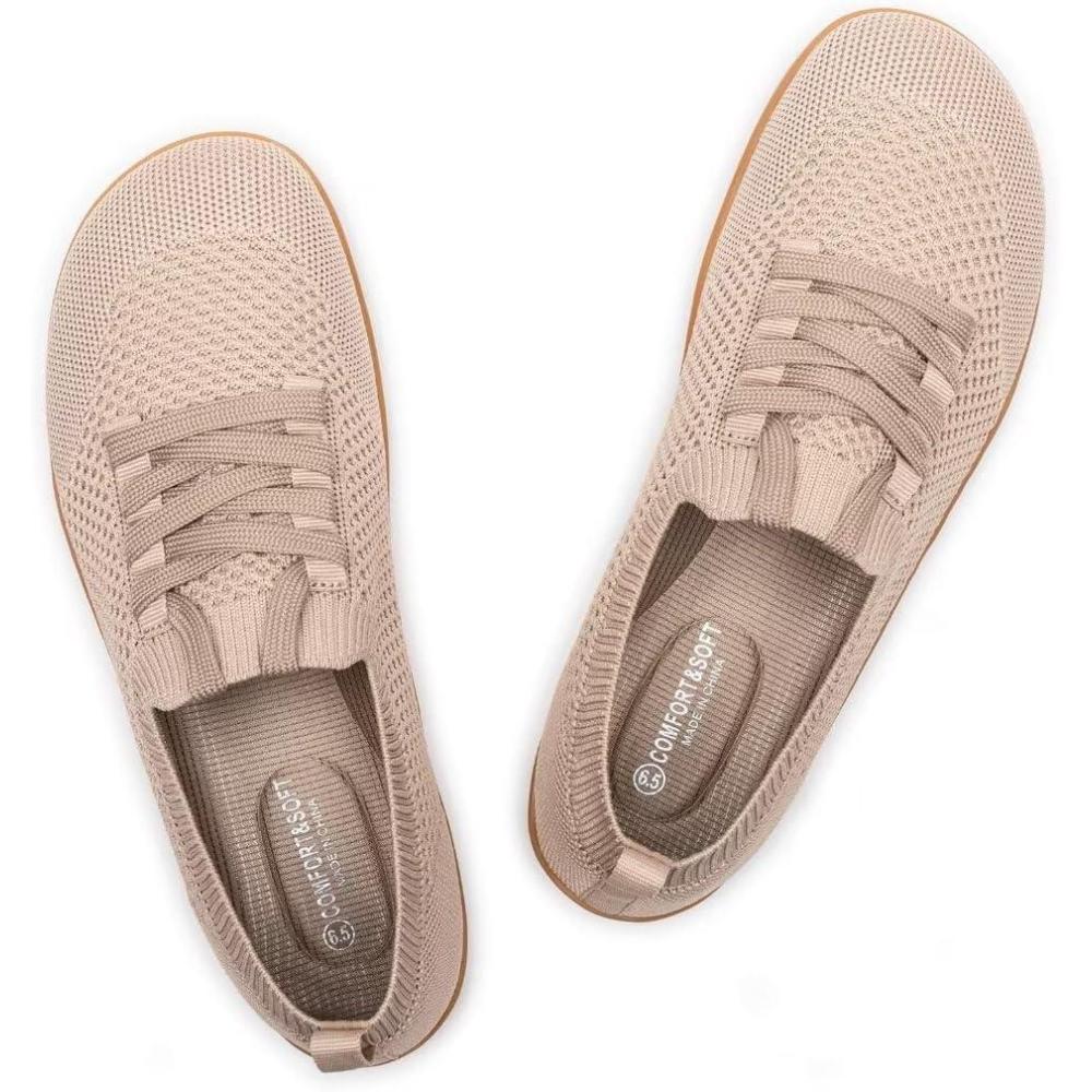 imageFrank Mully Womens Walking Shoes Wide Toe Box Barefoot Shoes Knitted Fashion Sneaker with Arch SupportEcru