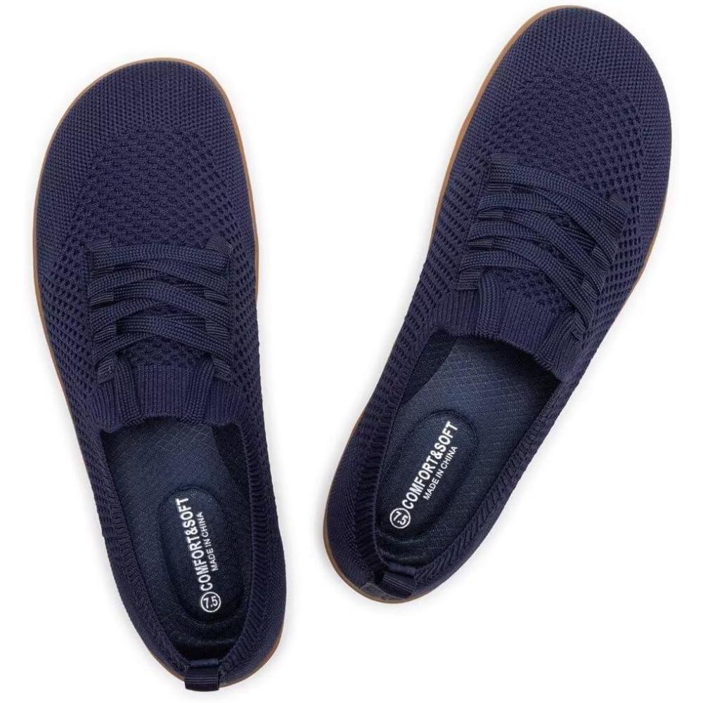 imageFrank Mully Womens Walking Shoes Wide Toe Box Barefoot Shoes Knitted Fashion Sneaker with Arch SupportNavy