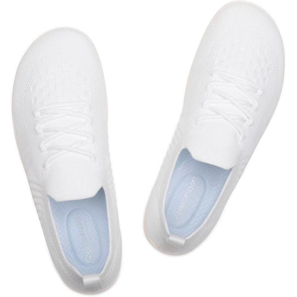 imageFrank Mully Womens Walking Shoes Wide Toe Box Barefoot Shoes Knitted Fashion Sneaker with Arch SupportWhite