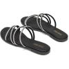 Frank Mully Womens Slide Sandals Open Toe Rhinestone Straps Slip On Beach Slide Casual Dressy Flats Sandal for Women Summer(2002black)