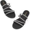 Frank Mully Womens Slide Sandals Open Toe Rhinestone Straps Slip On Beach Slide Casual Dressy Flats Sandal for Women Summer(2002black)