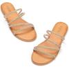 Frank Mully Womens Slide Sandals Open Toe Rhinestone Straps Slip On Beach Slide Casual Dressy Flats Sandal for Women Summer(2002champagne)