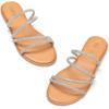 Frank Mully Womens Slide Sandals Open Toe Rhinestone Straps Slip On Beach Slide Casual Dressy Flats Sandal for Women Summer(2002silver)