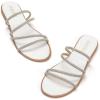 Frank Mully Womens Slide Sandals Open Toe Rhinestone Straps Slip On Beach Slide Casual Dressy Flats Sandal for Women Summer(2002white)