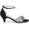 Frank Mully Women’s Sparkly Low Kitten Heel Open Toe Sandals Ankle Strap Glitter Bridal Wedding Dress Pump Shoes(Black)