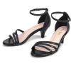 Frank Mully Women’s Sparkly Low Kitten Heel Open Toe Sandals Ankle Strap Glitter Bridal Wedding Dress Pump Shoes(Black(pu))