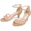 Frank Mully Women’s Sparkly Low Kitten Heel Open Toe Sandals Ankle Strap Glitter Bridal Wedding Dress Pump Shoes(Rose(jin))