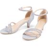 Frank Mully Women’s Sparkly Low Kitten Heel Open Toe Sandals Ankle Strap Glitter Bridal Wedding Dress Pump Shoes(Silver)