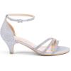 Frank Mully Women’s Sparkly Low Kitten Heel Open Toe Sandals Ankle Strap Glitter Bridal Wedding Dress Pump Shoes(Silver)