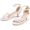 Frank Mully Women’s Sparkly Low Kitten Heel Open Toe Sandals Ankle Strap Glitter Bridal Wedding Dress Pump Shoes(White(pu)