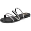 Frank Mully Womens Slide Sandals Open Toe Rhinestone Straps Slip On Beach Slide Casual Dressy Flats Sandal for Women Summer(2002black)