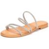 Frank Mully Womens Slide Sandals Open Toe Rhinestone Straps Slip On Beach Slide Casual Dressy Flats Sandal for Women Summer(2002silver)