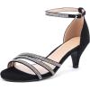 Frank Mully Women’s Sparkly Low Kitten Heel Open Toe Sandals Ankle Strap Glitter Bridal Wedding Dress Pump Shoes(Black)