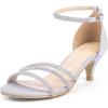 Frank Mully Women’s Sparkly Low Kitten Heel Open Toe Sandals Ankle Strap Glitter Bridal Wedding Dress Pump Shoes(Silver)