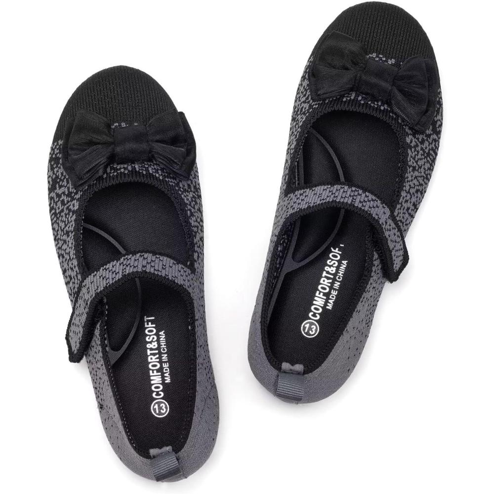 imageFrank Mully Girls Dress Shoes Mary Janes Girl Flats Slip on Ballet Flat Party School Shoes with Bow ToddlerLittle KidBig KidGrey