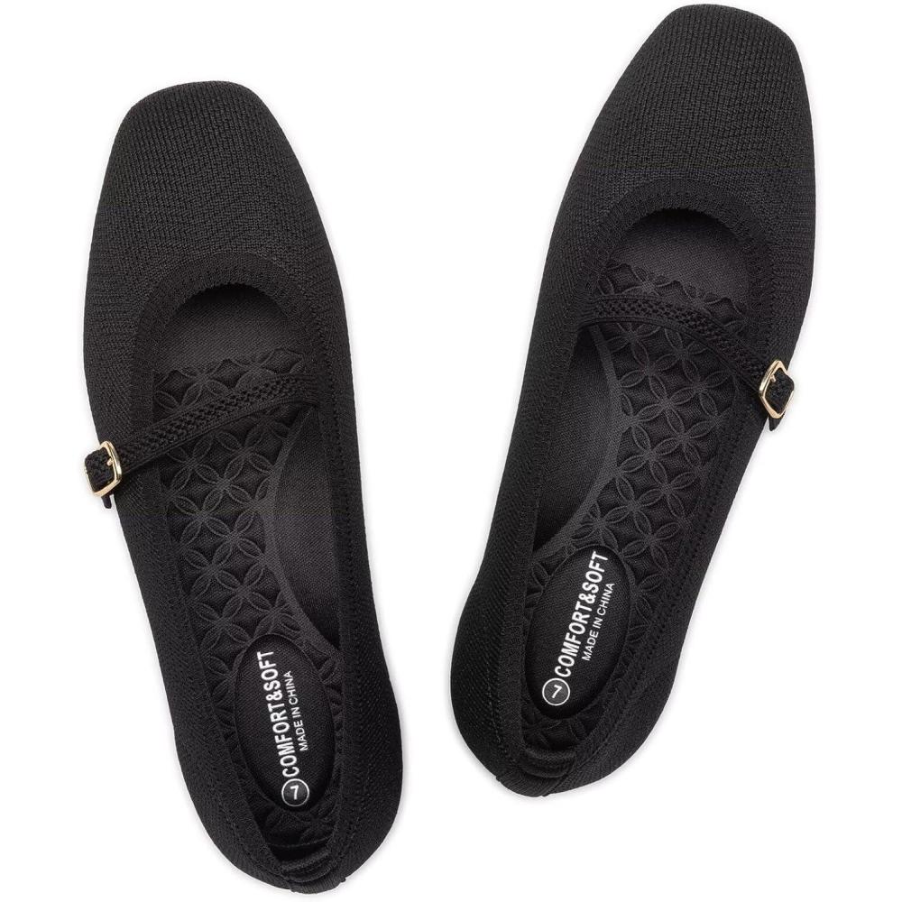 imageFrank Mully Mary Jane Women Flat Shoes Slip on SquareToe Washable Shoes Comfortable for Dressy and Work with Ankle StrapBlack