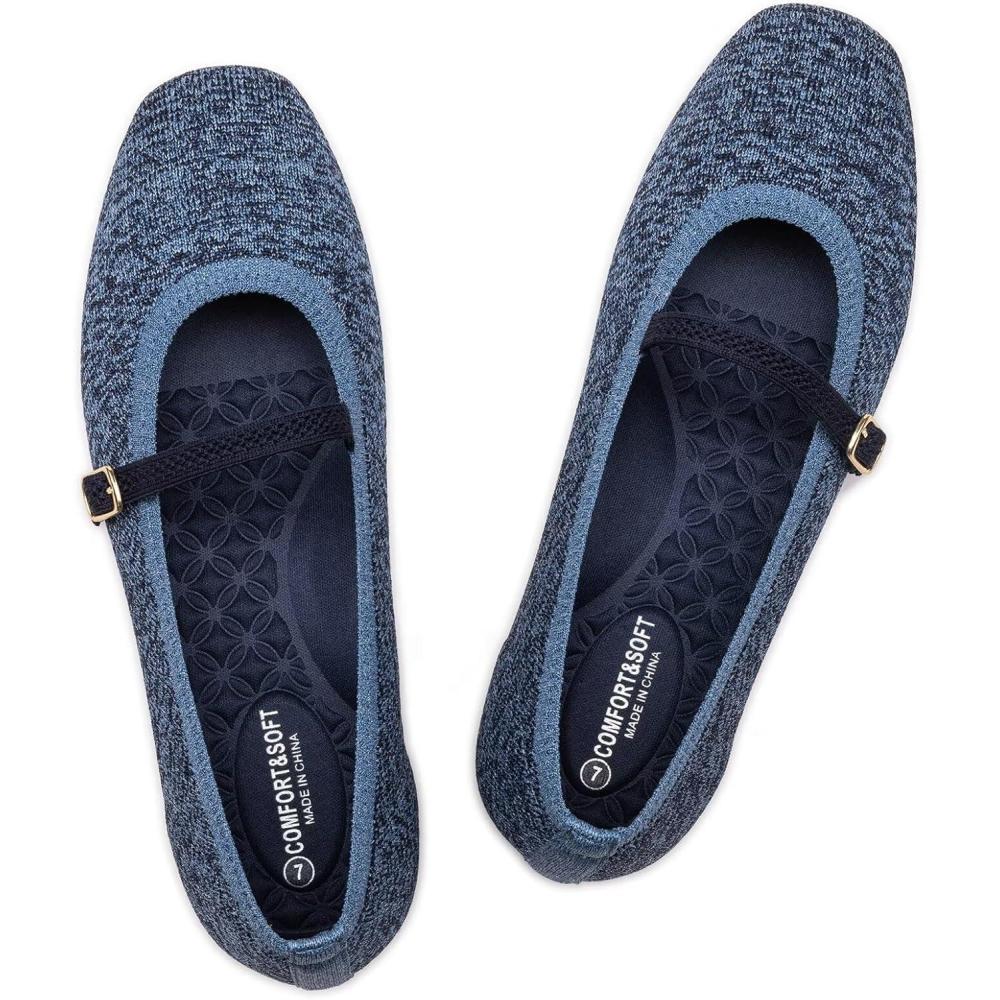 imageFrank Mully Mary Jane Women Flat Shoes Slip on SquareToe Washable Shoes Comfortable for Dressy and Work with Ankle StrapBlueb