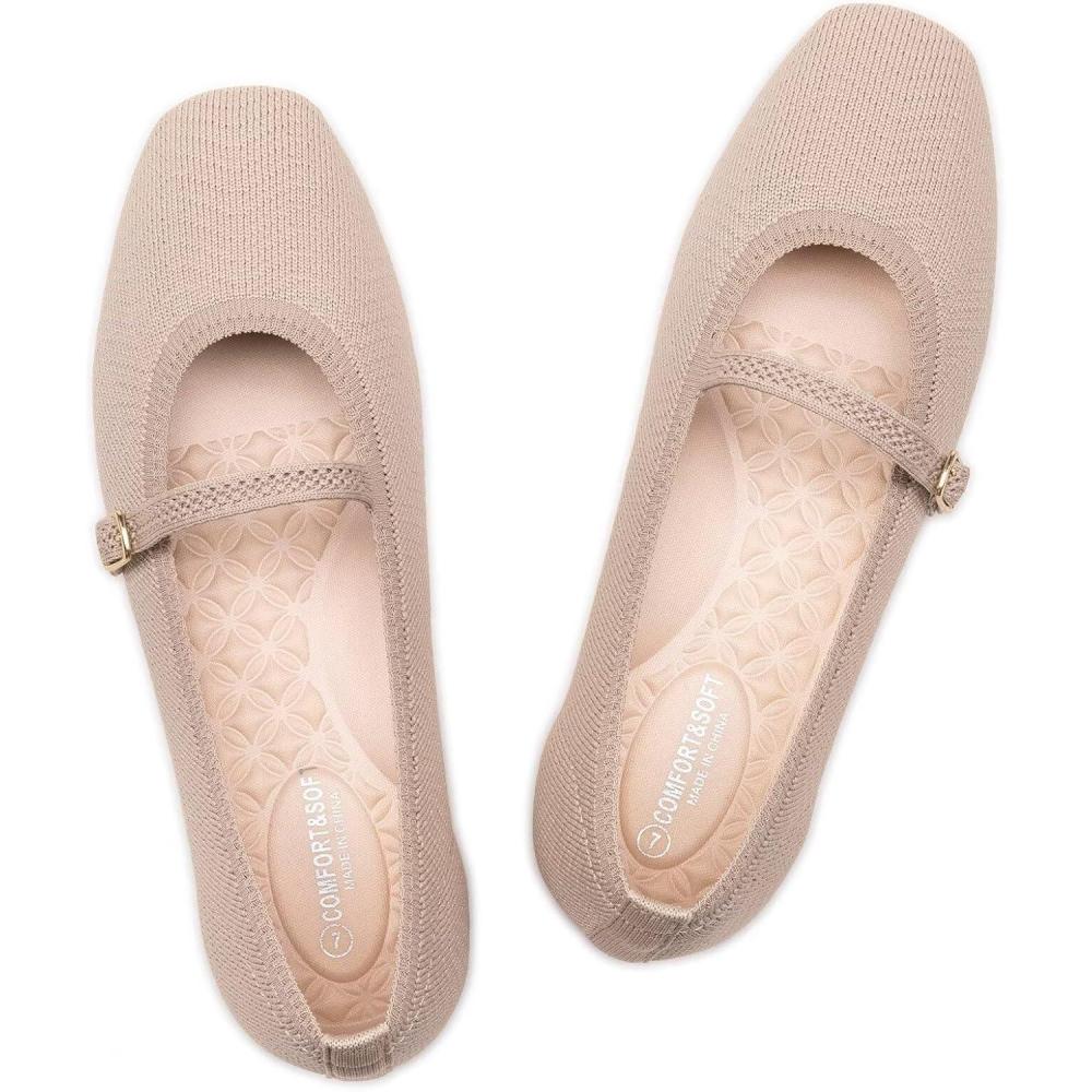 imageFrank Mully Mary Jane Women Flat Shoes Slip on SquareToe Washable Shoes Comfortable for Dressy and Work with Ankle StrapCamel