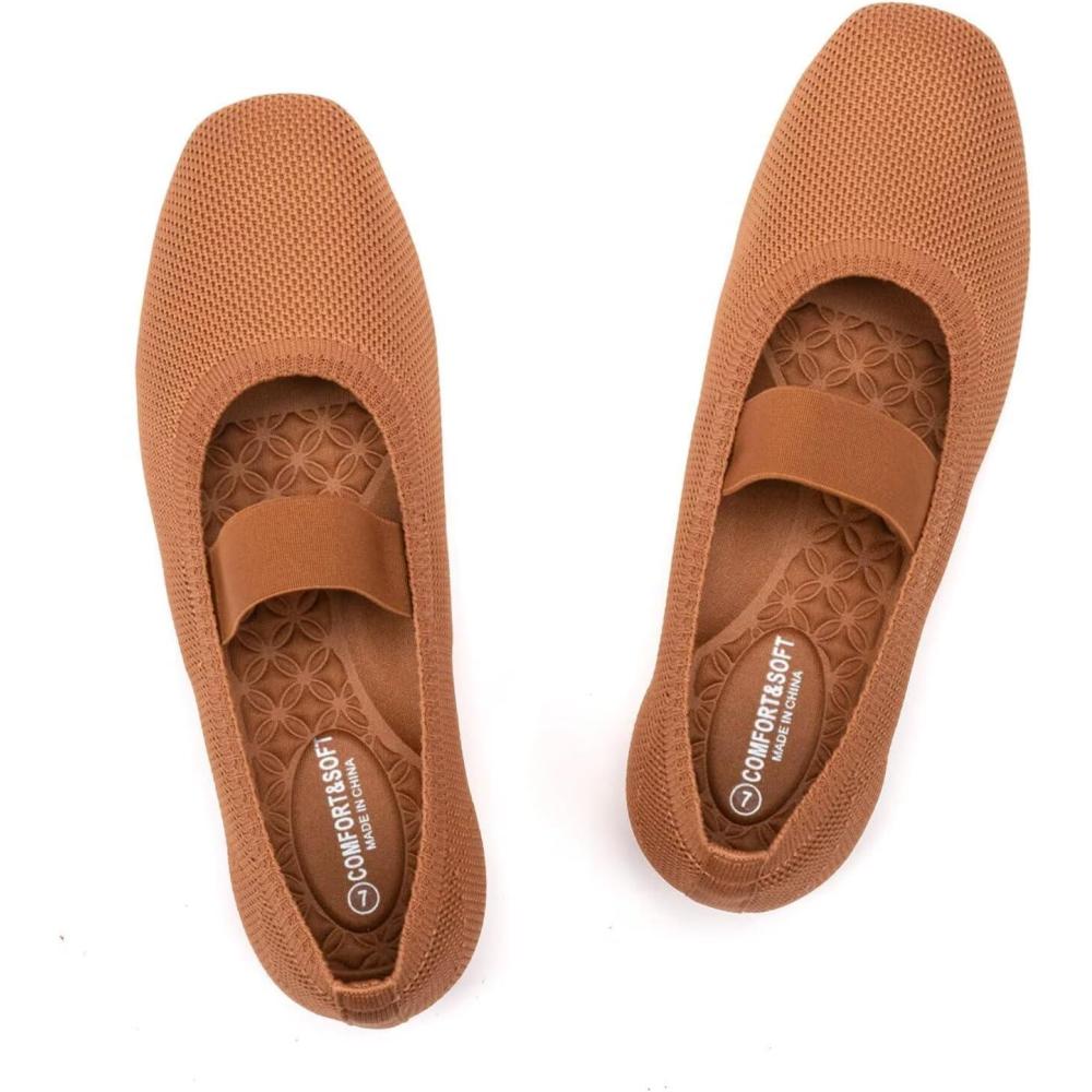 imageFrank Mully Womens Ballet Flats Slip on Casual Knitted Fabric Shoes SquareToe Flats with Elastic Straps for Women6091orange
