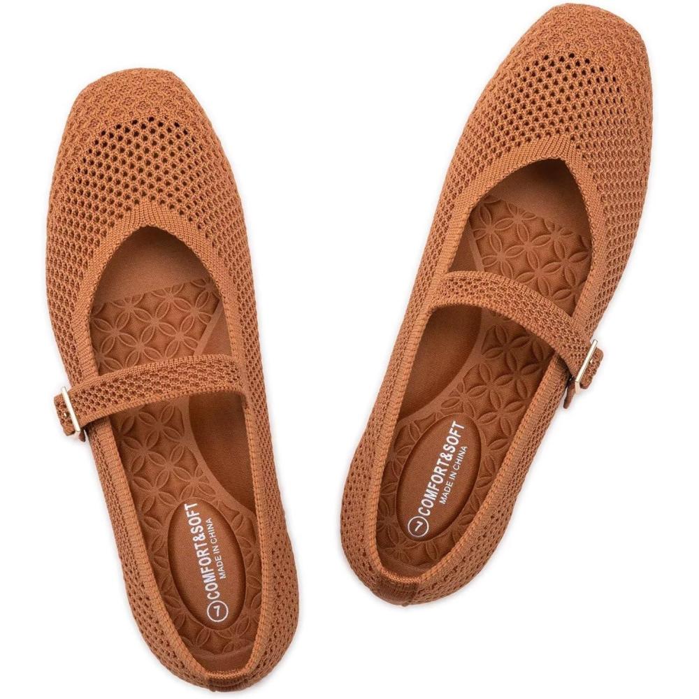 imageFrank Mully Womens Casual Flat Shoes Square Toe Shoes Knitted Mesh Flat Comfort Work Flat Shoes for Daily WashableOrange