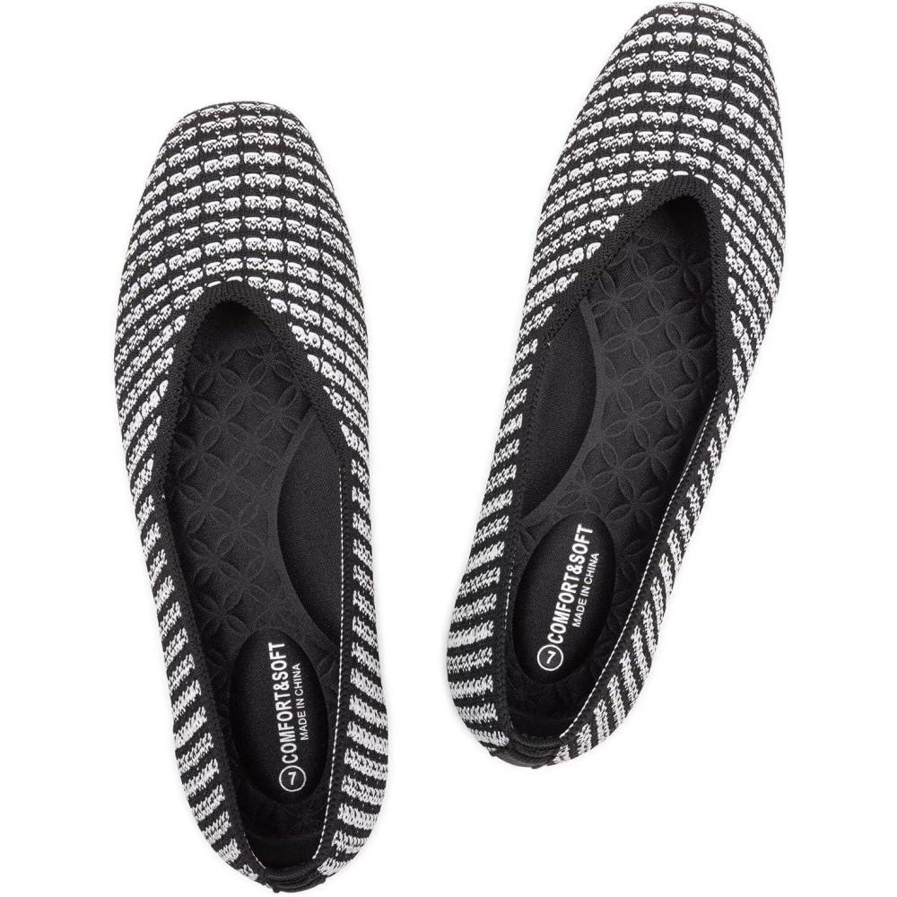imageFrank Mully Womens Casual Flat Shoes Square Toe Shoes Knitted Work Flat Comfort Dressy Flat Shoes for Daily WashableBack White Grid
