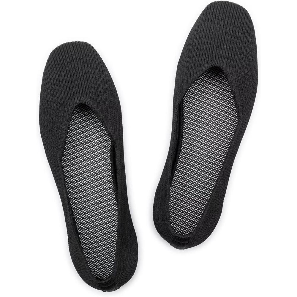 imageFrank Mully Womens Casual Flat Shoes Square Toe Shoes Knitted Work Flat Comfort Dressy Flat Shoes for Daily WashableBlack
