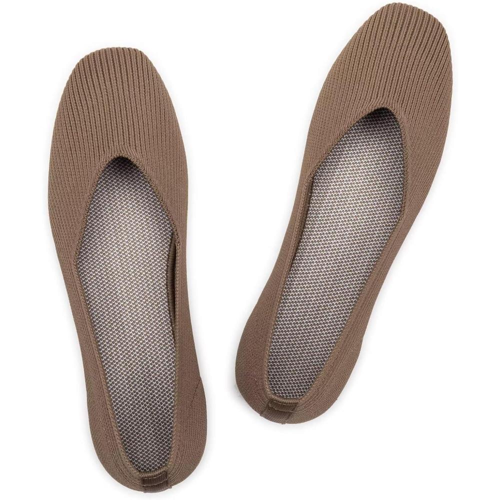 imageFrank Mully Womens Casual Flat Shoes Square Toe Shoes Knitted Work Flat Comfort Dressy Flat Shoes for Daily WashableBrown Stripe