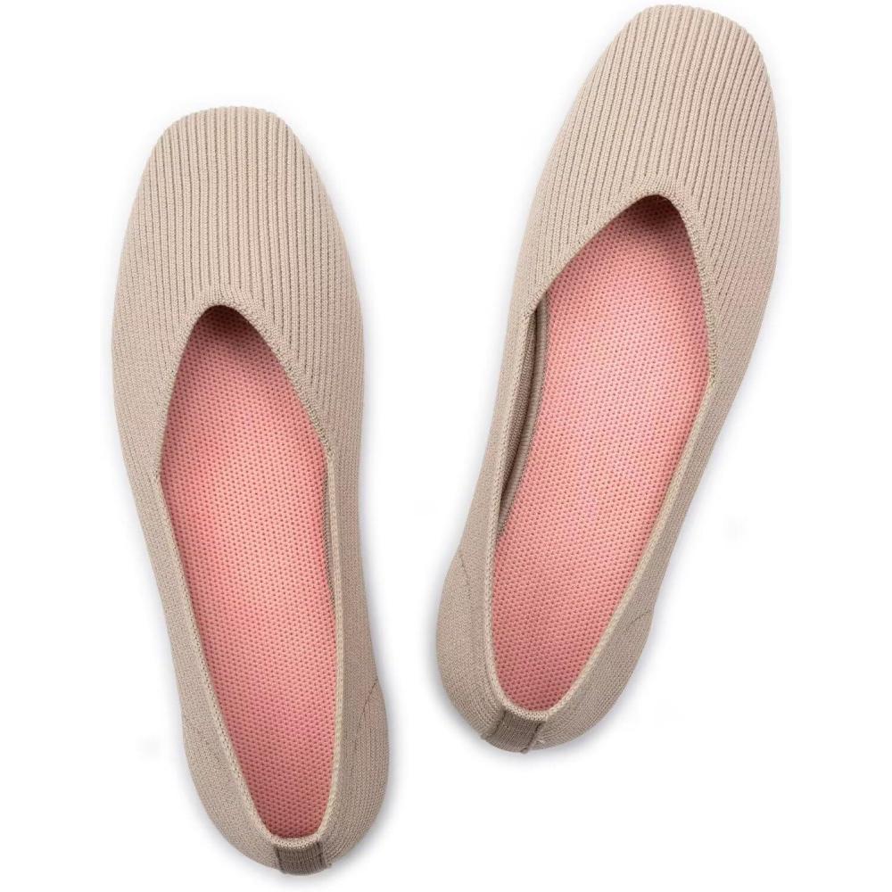 imageFrank Mully Womens Casual Flat Shoes Square Toe Shoes Knitted Work Flat Comfort Dressy Flat Shoes for Daily WashableNude