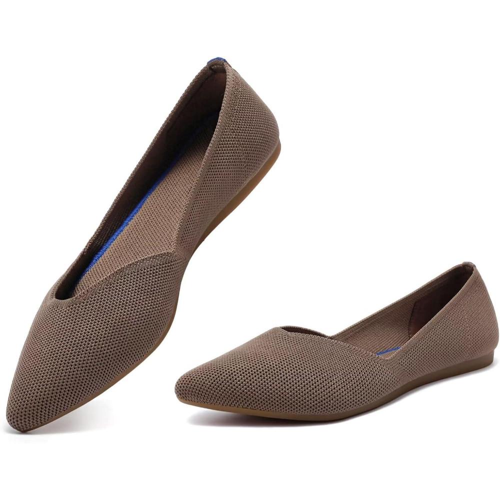 imageFrank Mully Womens Flat Shoes Classic Pointed Toe Flats Knitted Dress Shoes Soft Flats for Woman Comfortable Dressy6042brown