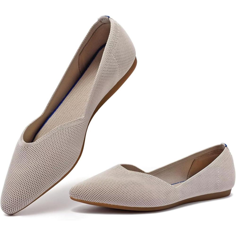 imageFrank Mully Womens Flat Shoes Classic Pointed Toe Flats Knitted Dress Shoes Soft Flats for Woman Comfortable Dressy6042ecru