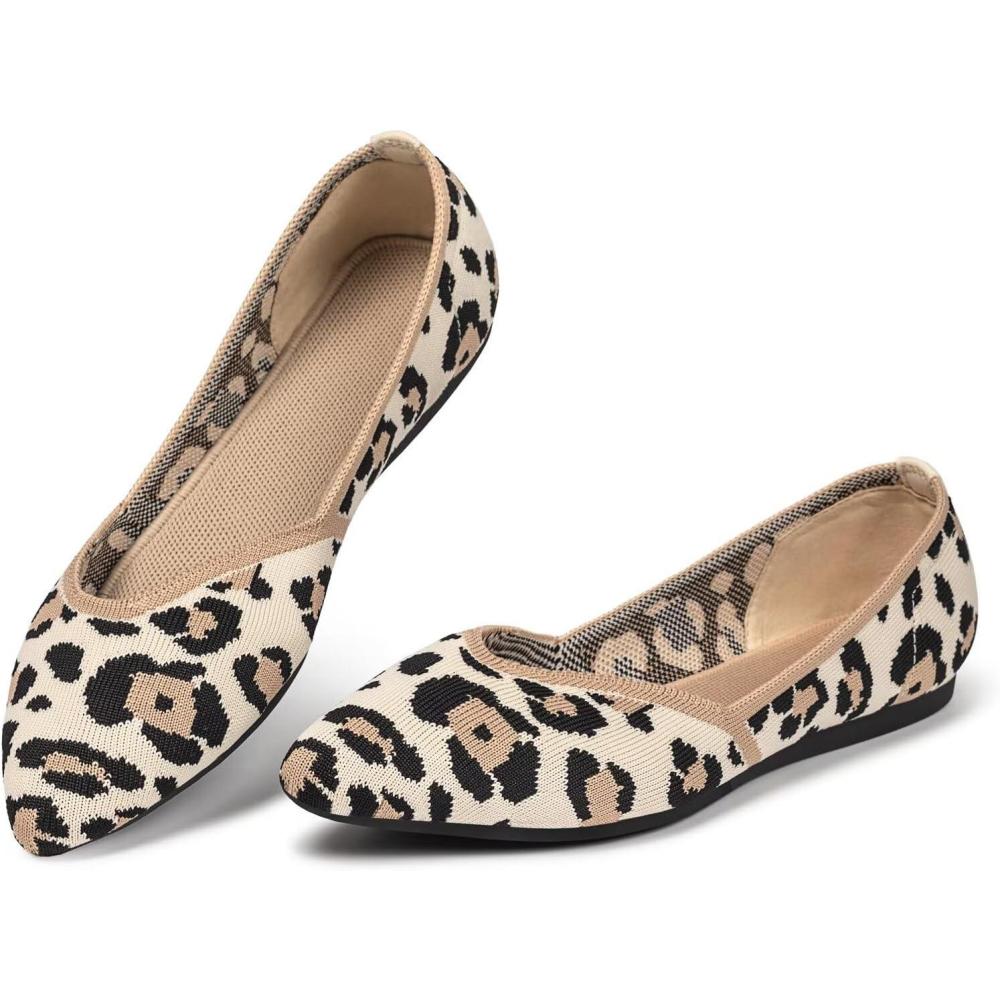 imageFrank Mully Womens Flat Shoes Classic Pointed Toe Flats Knitted Dress Shoes Soft Flats for Woman Comfortable Dressy6042leopard