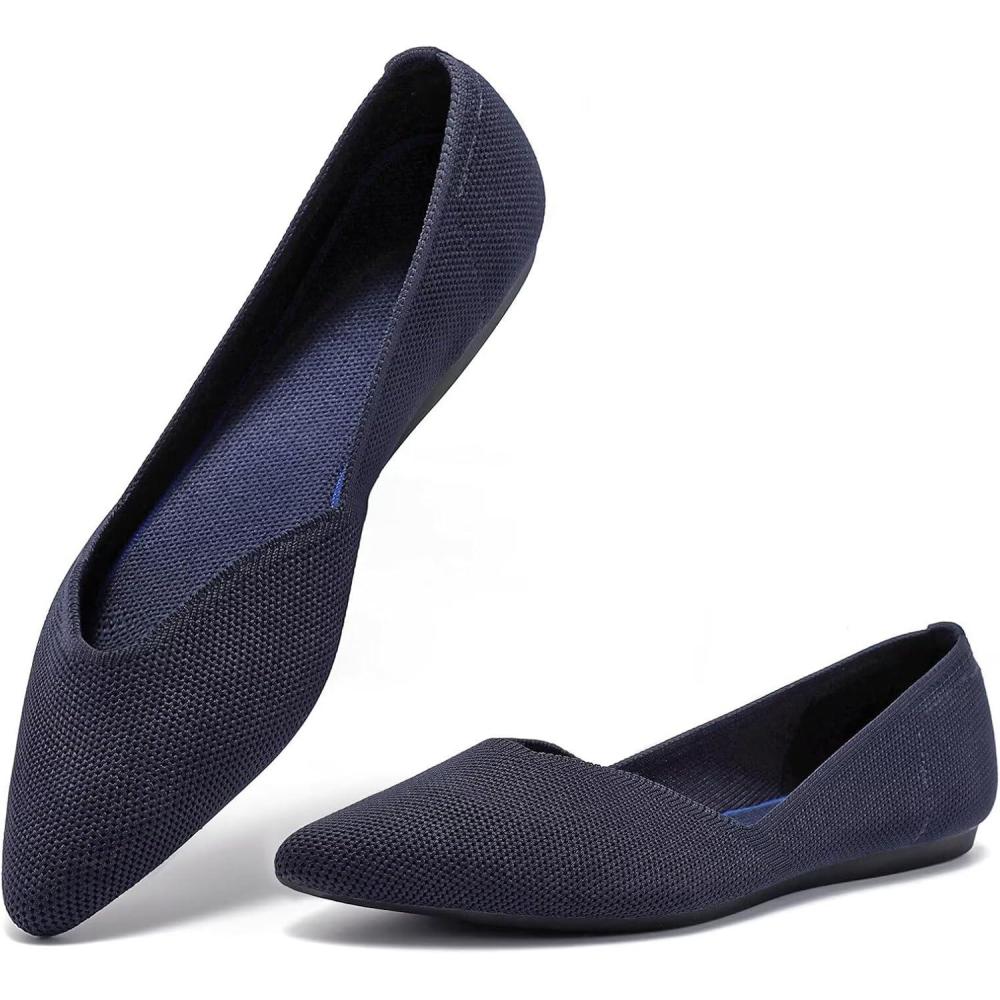 imageFrank Mully Womens Flat Shoes Classic Pointed Toe Flats Knitted Dress Shoes Soft Flats for Woman Comfortable Dressy6042navy