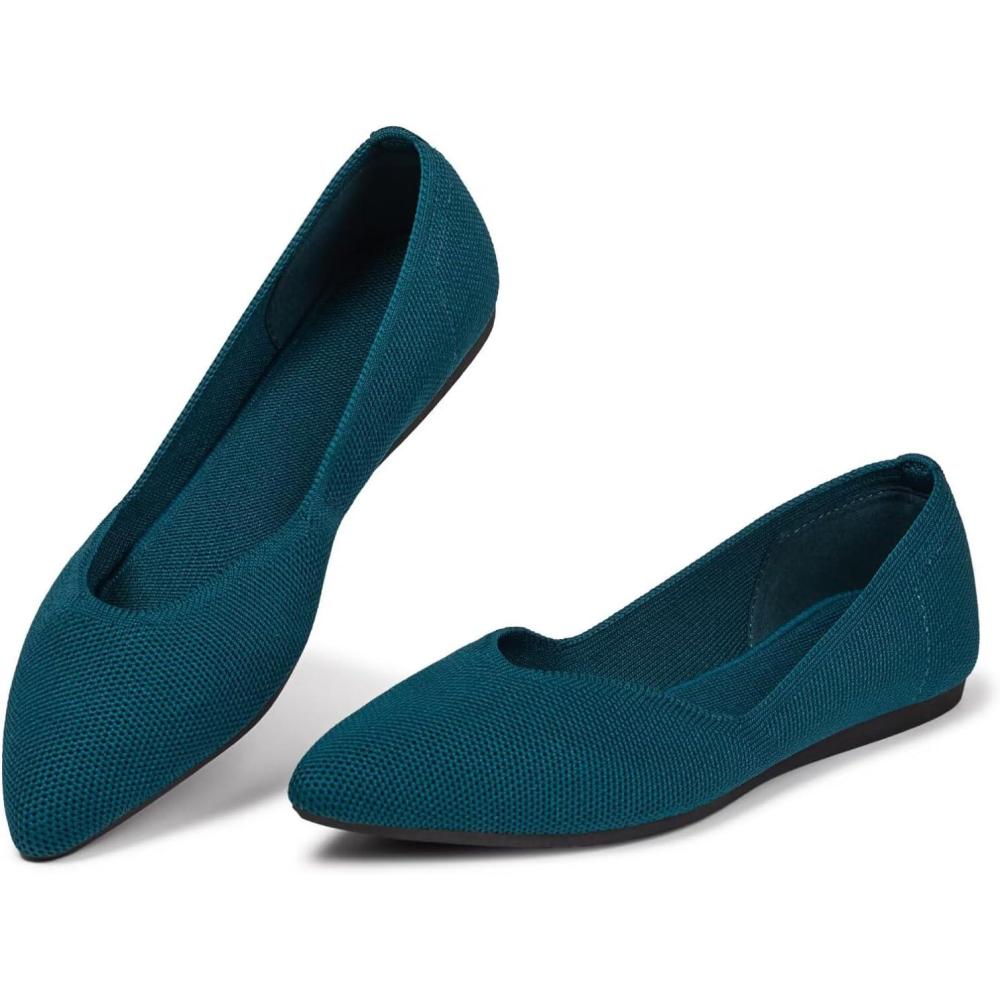 imageFrank Mully Womens Flat Shoes Classic Pointed Toe Flats Knitted Dress Shoes Soft Flats for Woman Comfortable Dressy6042teal