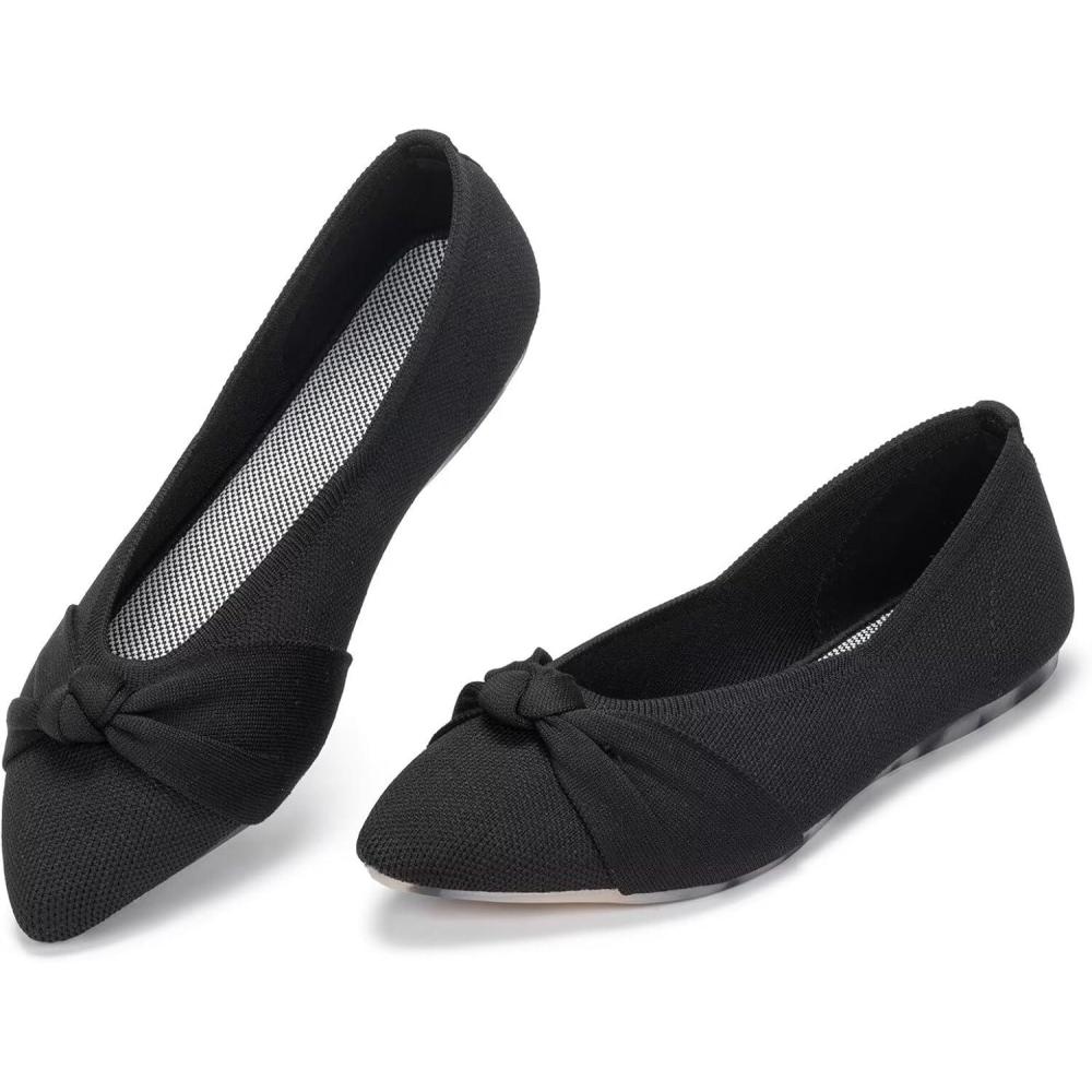 imageFrank Mully Womens Flat Shoes Classic Pointed Toe Flats Knitted Dress Shoes Soft Flats for Woman Comfortable DressyBlackBowknot
