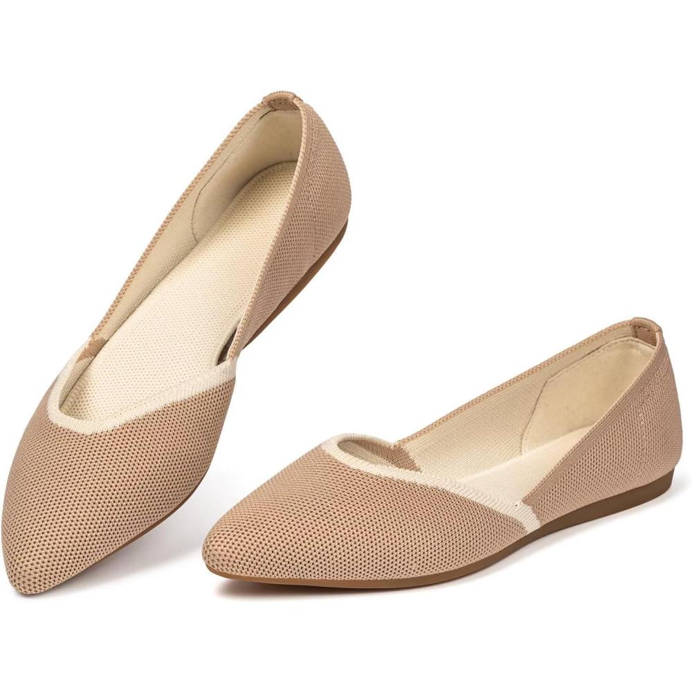 imageFrank Mully Womens Flat Shoes Classic Pointed Toe Flats Knitted Dress Shoes Soft Flats for Woman Comfortable DressyCamel