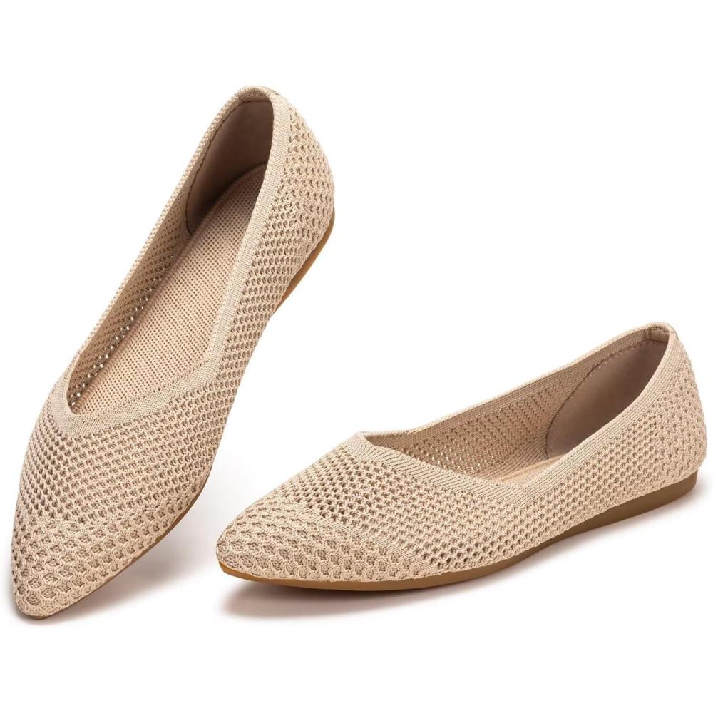 imageFrank Mully Womens Flat Shoes Classic Pointed Toe Flats Knitted Dress Shoes Soft Flats for Woman Comfortable DressyEcru Mesh