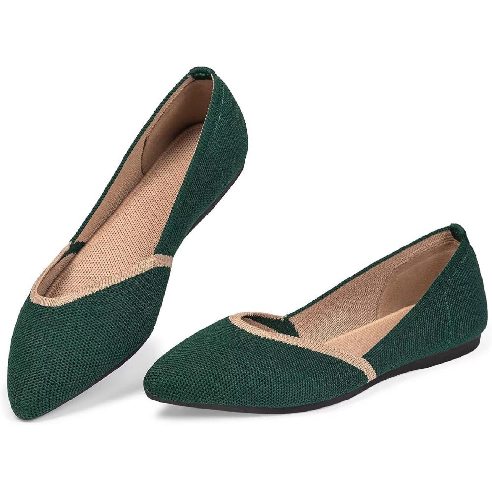 imageFrank Mully Womens Flat Shoes Classic Pointed Toe Flats Knitted Dress Shoes Soft Flats for Woman Comfortable DressyGreencamel