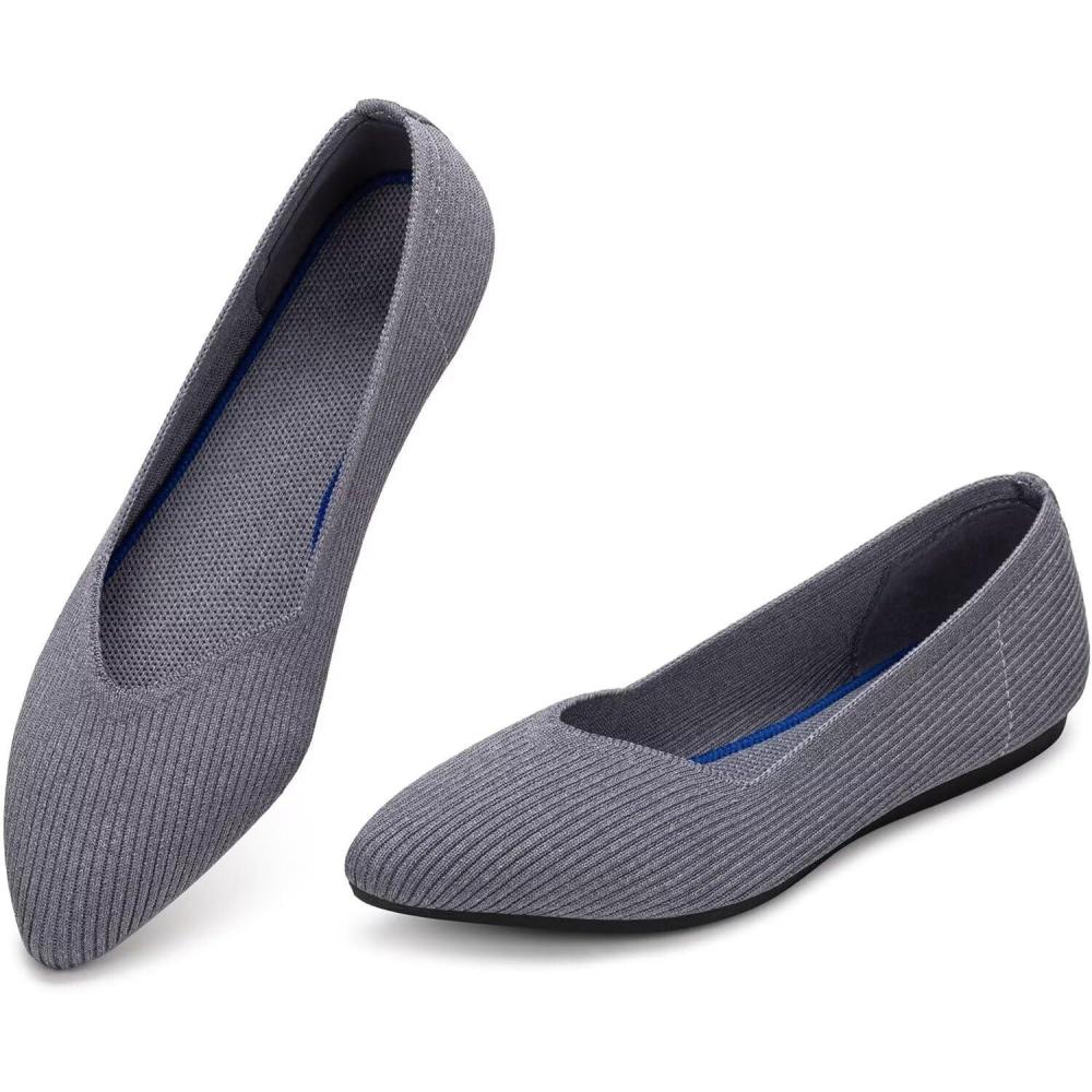 imageFrank Mully Womens Flat Shoes Classic Pointed Toe Flats Knitted Dress Shoes Soft Flats for Woman Comfortable DressyGrey Stripe