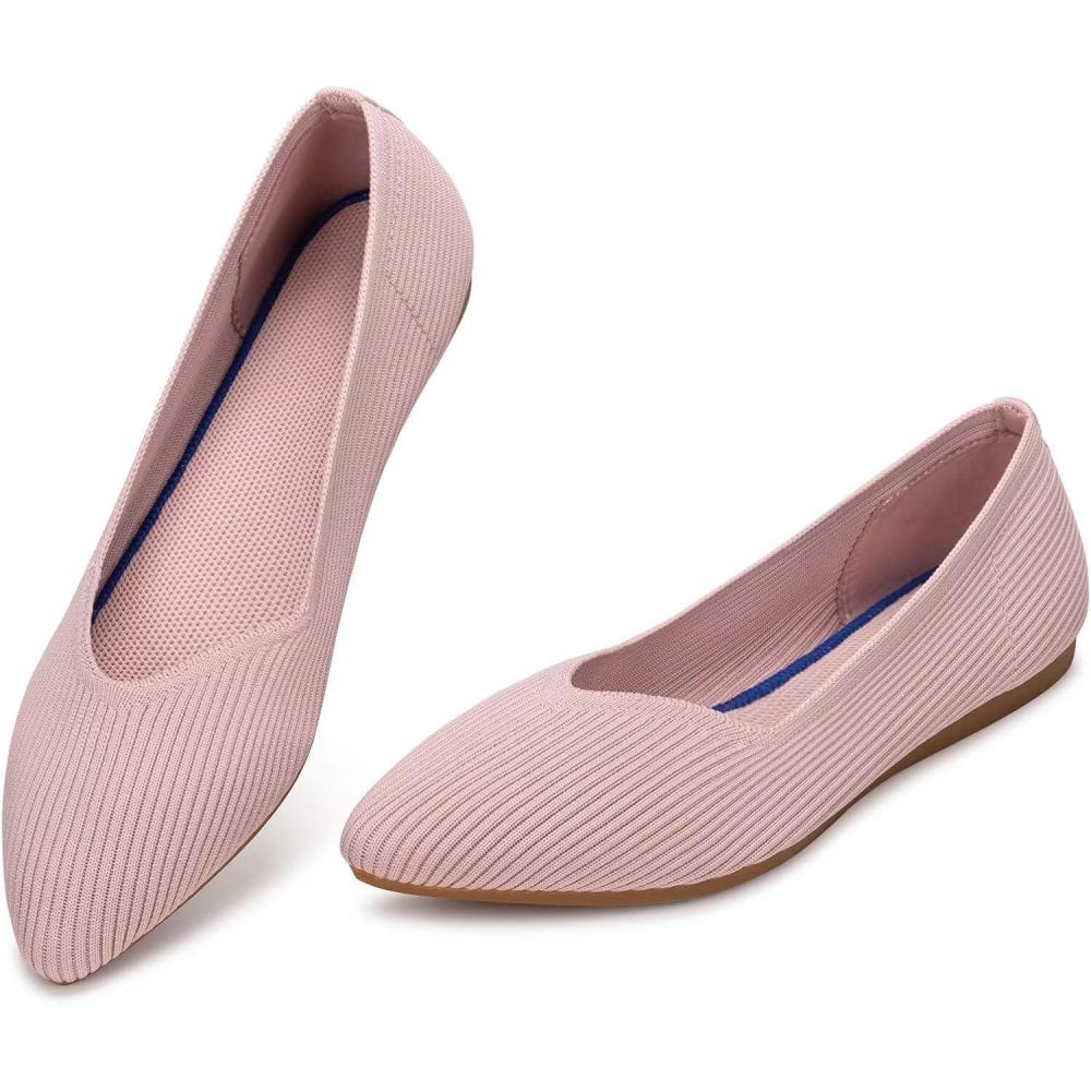 imageFrank Mully Womens Flat Shoes Classic Pointed Toe Flats Knitted Dress Shoes Soft Flats for Woman Comfortable DressyPink
