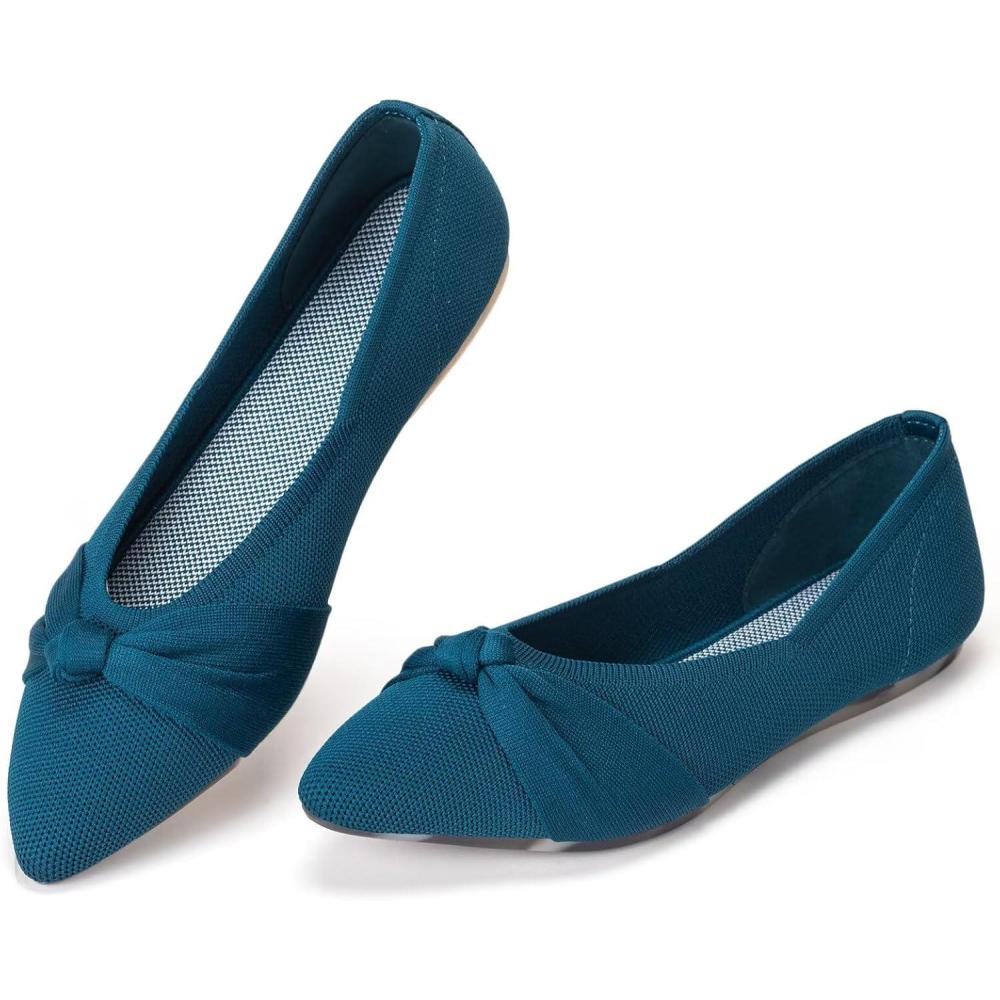 imageFrank Mully Womens Flat Shoes Classic Pointed Toe Flats Knitted Dress Shoes Soft Flats for Woman Comfortable DressyTeal