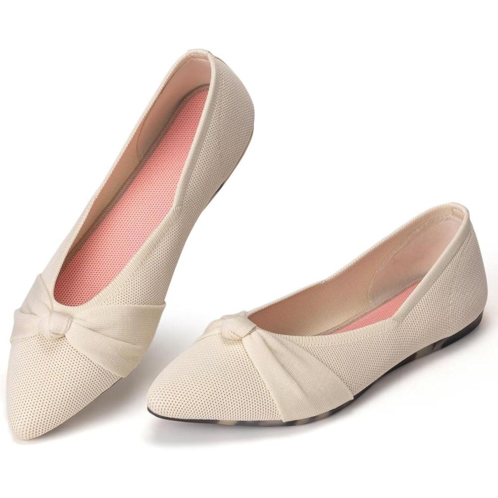 imageFrank Mully Womens Flat Shoes Classic Pointed Toe Flats Knitted Dress Shoes Soft Flats for Woman Comfortable DressyWhite