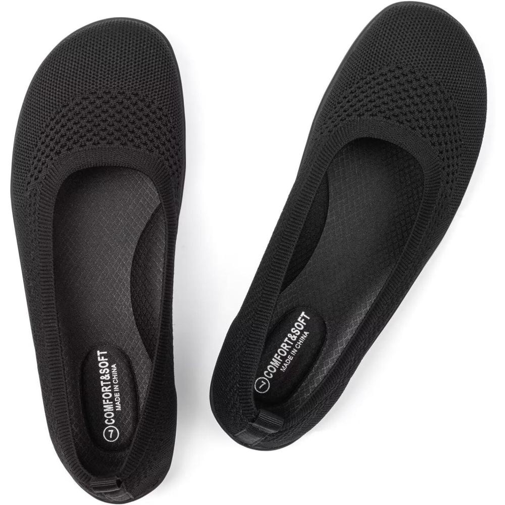 imageFrank Mully Womens Flat Shoes Wide Toe Box Knitted Flats Comfort Wide Width Walking FlatsBlack