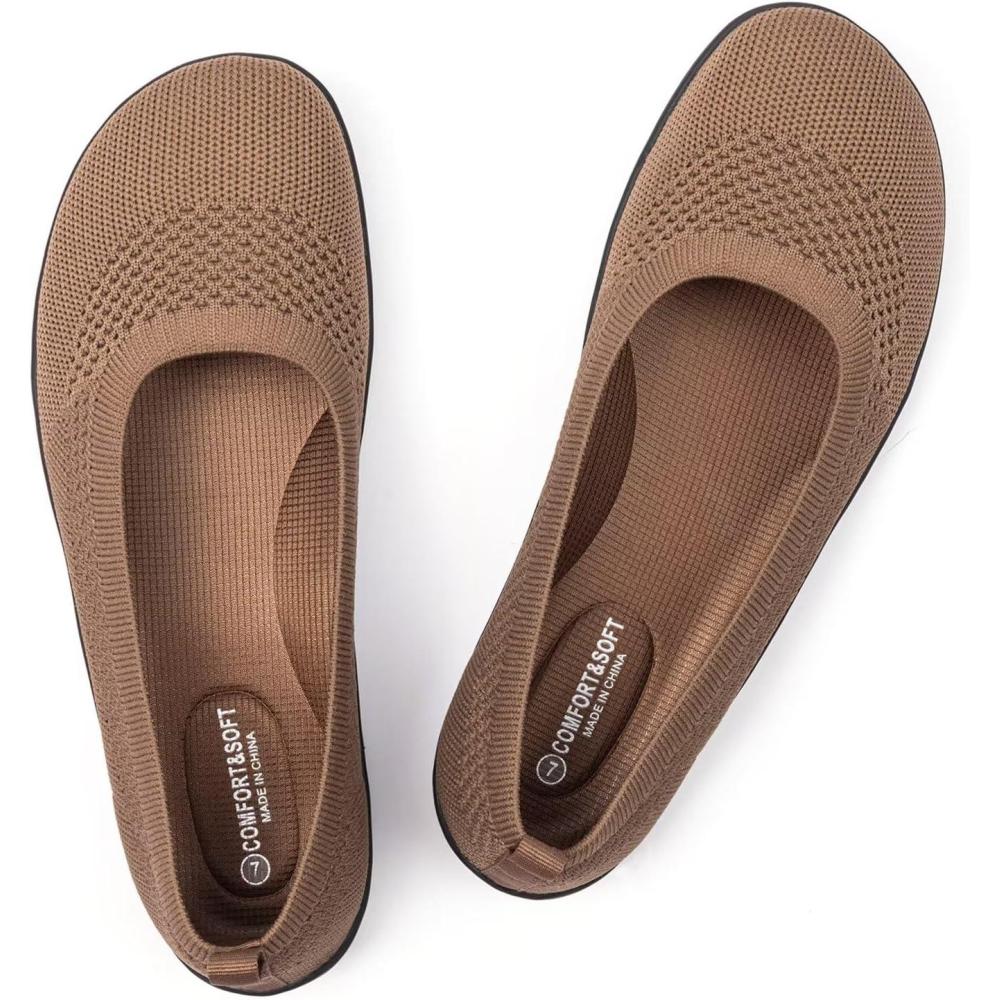 imageFrank Mully Womens Flat Shoes Wide Toe Box Knitted Flats Comfort Wide Width Walking FlatsBrown