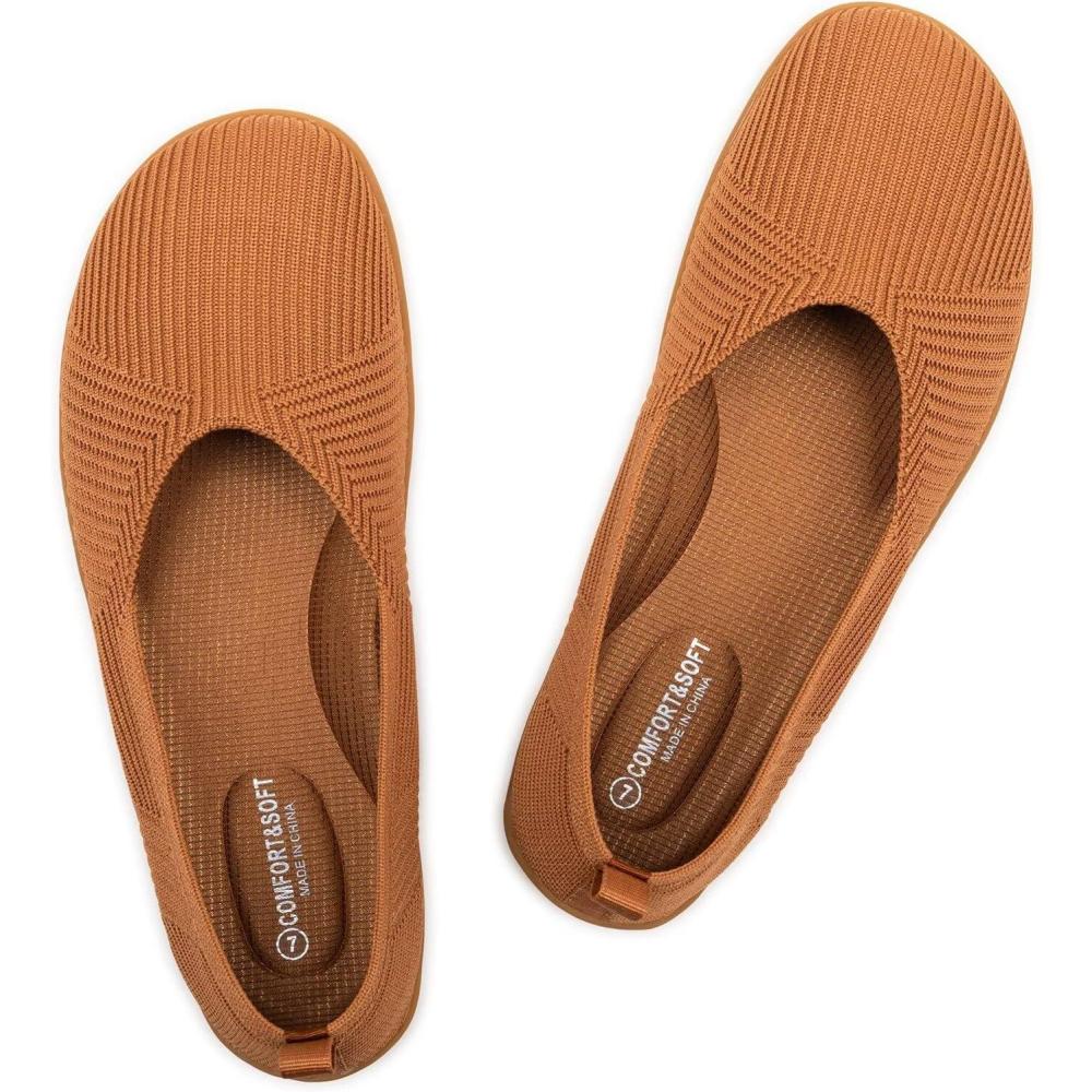 imageFrank Mully Womens Flat Shoes Wide Toe Box Knitted Flats Comfort Wide Width Walking FlatsFawn