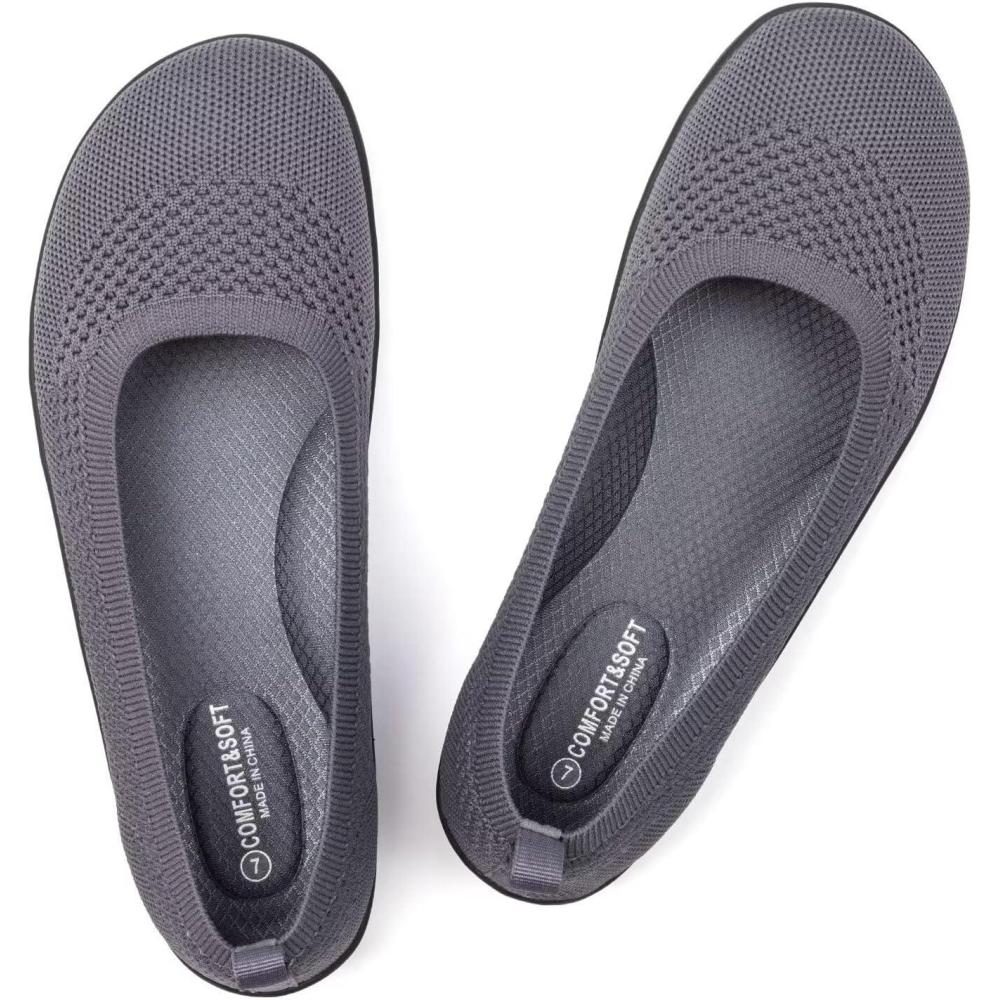 imageFrank Mully Womens Flat Shoes Wide Toe Box Knitted Flats Comfort Wide Width Walking FlatsGrey