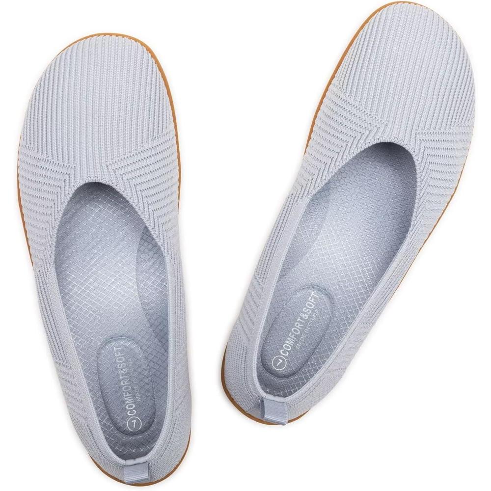 imageFrank Mully Womens Flat Shoes Wide Toe Box Knitted Flats Comfort Wide Width Walking FlatsLight Grey
