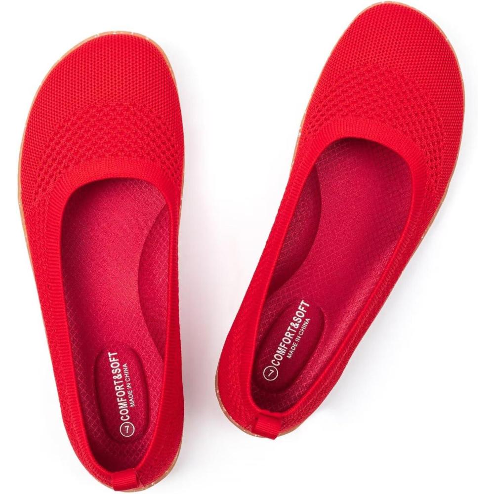 imageFrank Mully Womens Flat Shoes Wide Toe Box Knitted Flats Comfort Wide Width Walking FlatsRed