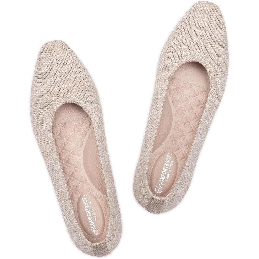 imageFrank Mully Womens Flat Square Toe Shoes Knitted Work Flat Comfort Dressy Flat Shoes for Daily Lightweight ComfortBeige